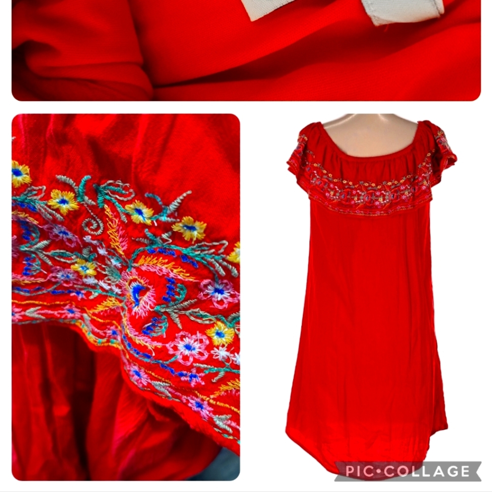 Arizona floral embroidery off shoulder dress dress Cinco de mayo colorful flower